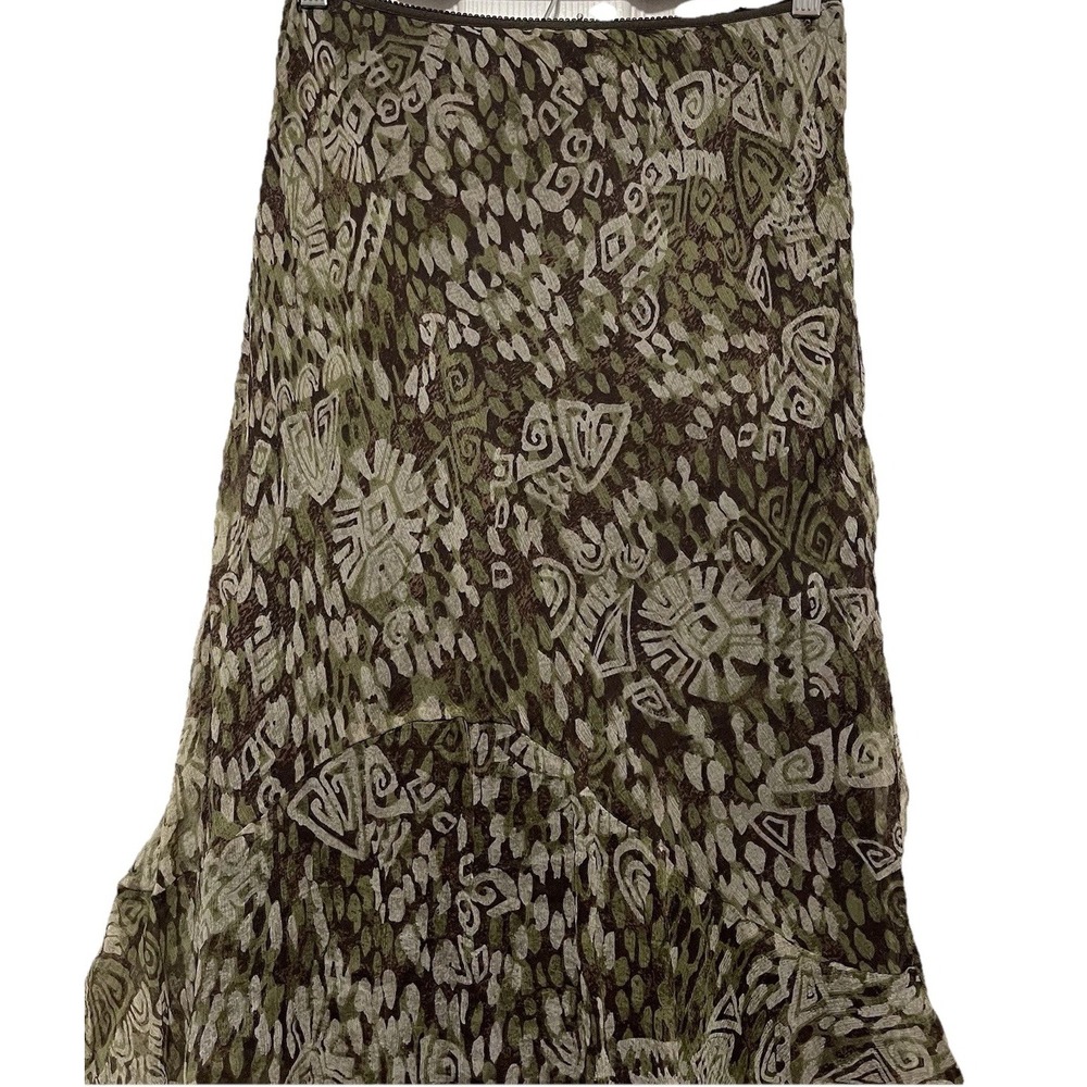Jonathan Martin Silk Midi Skirt Womens M Brown Green Y2K Boho Earthy Whimsigoth - Picture 5 of 5